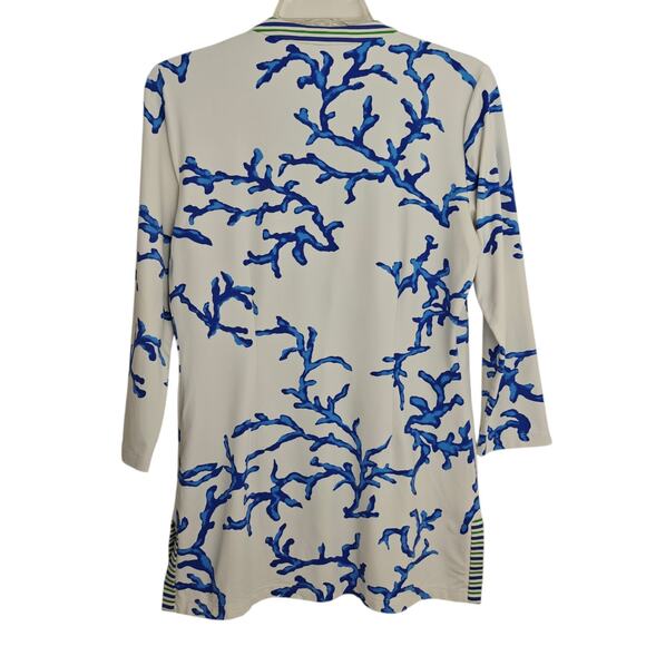 J McLaughlin Catalina Cloth Tunic Top Size Small Blue Coral Print Beach Coastal - Picture 7 of 9
